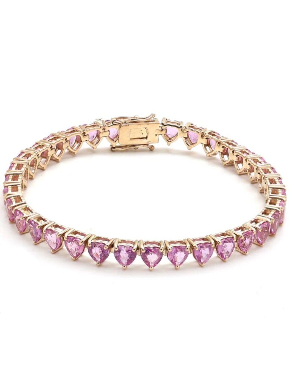 Pink Sapphire 14K (Custom) Yellow Gold Heart-Shaped Tennis Bracelet